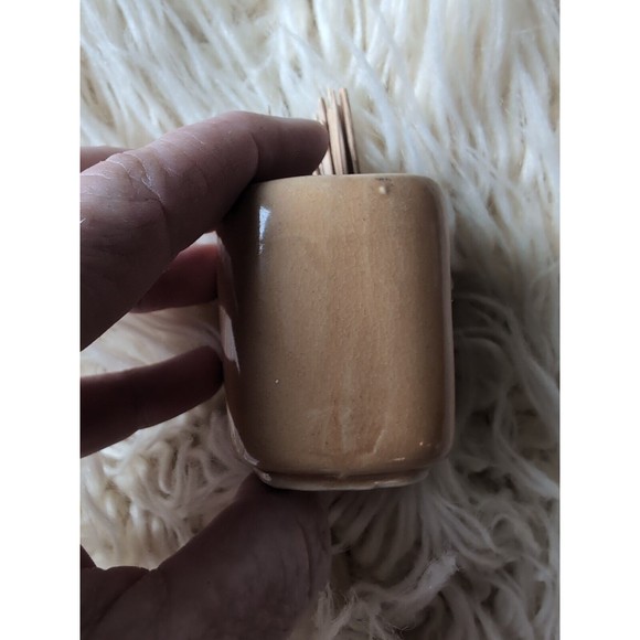 Vintage Mini Square Tan Mushroom Applique Toothpick Holder, Japan Enesco - Picture 4 of 8